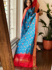 Firozi Handwoven Ikat Dupatta in Pure Silk