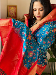 Firozi Handwoven Ikat Dupatta in Pure Silk