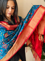 Firozi Handwoven Ikat Dupatta in Pure Silk