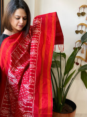 Red Handwoven Ikat Dupatta in Pure Silk