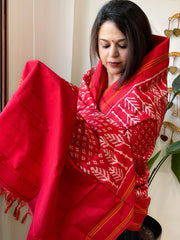 Red Handwoven Ikat Dupatta in Pure Silk