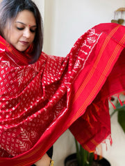 Red Handwoven Ikat Dupatta in Pure Silk
