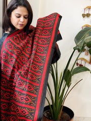 Black Handmade Nakshi Kantha Dupatta in Pure Silk