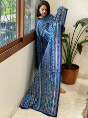 Blue Handmade Nakshi Kantha Dupatta in Pure Silk
