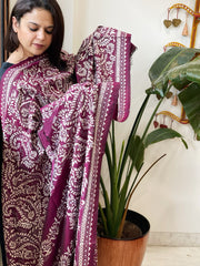 Wine Handmade Nakshi Kantha Dupatta in Pure Silk