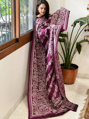 Wine Handmade Nakshi Kantha Dupatta in Pure Silk