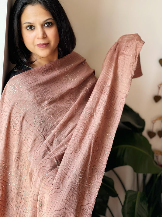 Skin Hand Embroidered Dupatta in Georgette