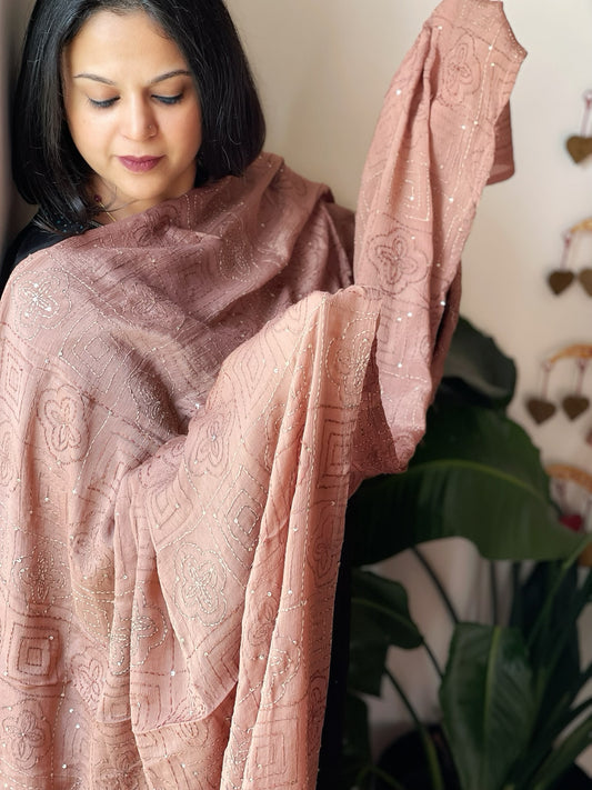 Skin Hand Embroidered Dupatta in Georgette