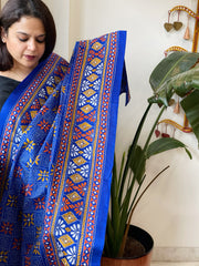 Blue Handmade Nakshi Kantha Dupatta in Pure Silk