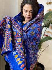 Blue Handmade Nakshi Kantha Dupatta in Pure Silk