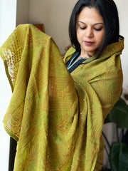 Green Hand Embroidered Dupatta in Georgette