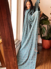 Greyish Blue Hand Embroidered Dupatta in Georgette