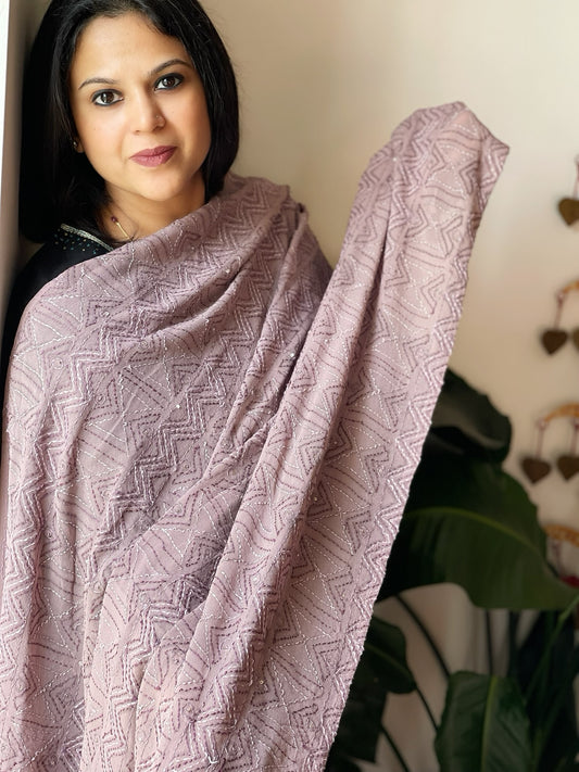 Mauve Hand Embroidered Dupatta in Georgette