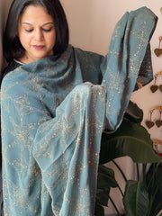 Greyish Green Hand Embroidered Dupatta in Georgette