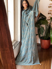 Greyish Green Hand Embroidered Dupatta in Georgette