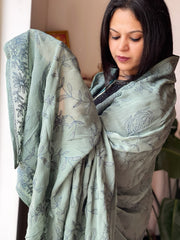 Aqua Green Hand Embroidered Dupatta in Georgette