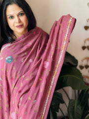 Onion Pink Hand Embroidered Dupatta in Georgette