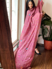 Onion Pink Hand Embroidered Dupatta in Georgette