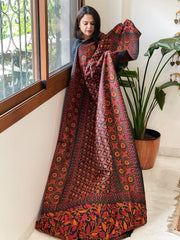 Black Handmade Nakshi Kantha Dupatta in Pure Silk