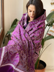 Purple Handmade Reverse Nakshi Kantha Dupatta in Pure Silk
