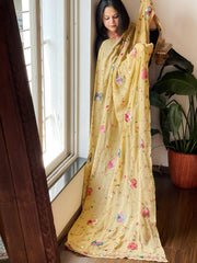 Yellow Hand Embroidered Dupatta in Georgette