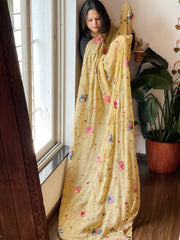 Yellow Hand Embroidered Dupatta in Georgette