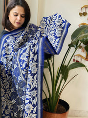 Blue Handmade Nakshi Kantha Dupatta in Pure Silk