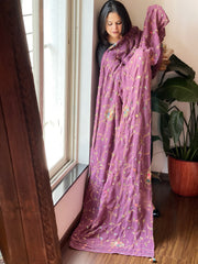 Purple Hand Embroidered Dupatta in Georgette