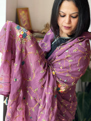 Purple Hand Embroidered Dupatta in Georgette