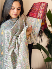 Handwoven Ikat Dupatta Pure Silk-Cotton