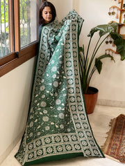 Green Handmade Nakshi Kantha Dupatta in Pure Silk