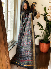 Handwoven Ikat Dupatta Pure Silk-Cotton