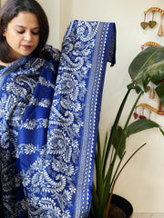 Blue Handmade Nakshi Kantha Dupatta in Pure Silk