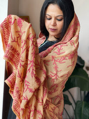 Beige Hand Embroidered Dupatta in Georgette