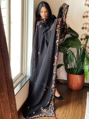 Black Hand Embroidered Dupatta in Georgette