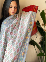 Handwoven Ikat Dupatta Pure Silk-Cotton