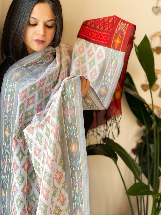 Handwoven Ikat Dupatta Pure Silk-Cotton