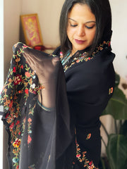 Black Hand Embroidered Dupatta in Georgette