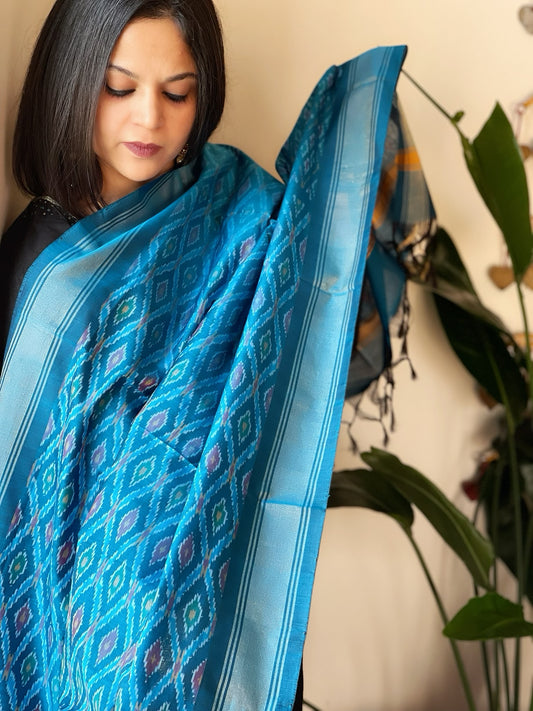 Handwoven Ikat Dupatta Pure Silk-Cotton