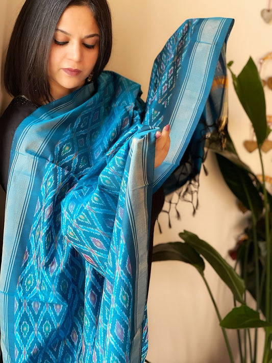 Handwoven Ikat Dupatta Pure Silk-Cotton