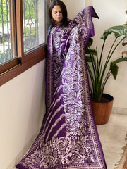 Purple Handmade Nakshi Kantha Dupatta in Pure Silk