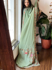 Green Hand Embroidered Dupatta in Georgette