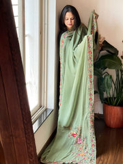 Green Hand Embroidered Dupatta in Georgette