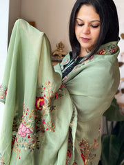 Green Hand Embroidered Dupatta in Georgette