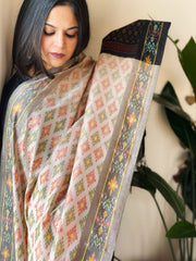 Handwoven Ikat Dupatta Pure Silk-Cotton