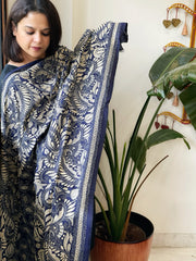Blue Handmade Nakshi Kantha Dupatta in Pure Silk