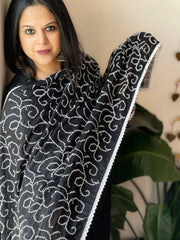 Black Cotton Dupatta with Cross-Stitch Jaal Embroidery