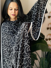 Black Cotton Dupatta with Cross-Stitch Jaal Embroidery