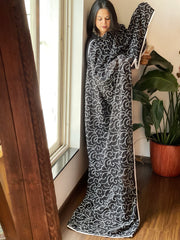 Black Cotton Dupatta with Cross-Stitch Jaal Embroidery