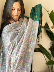 Handwoven Ikat Dupatta Pure Silk-Cotton